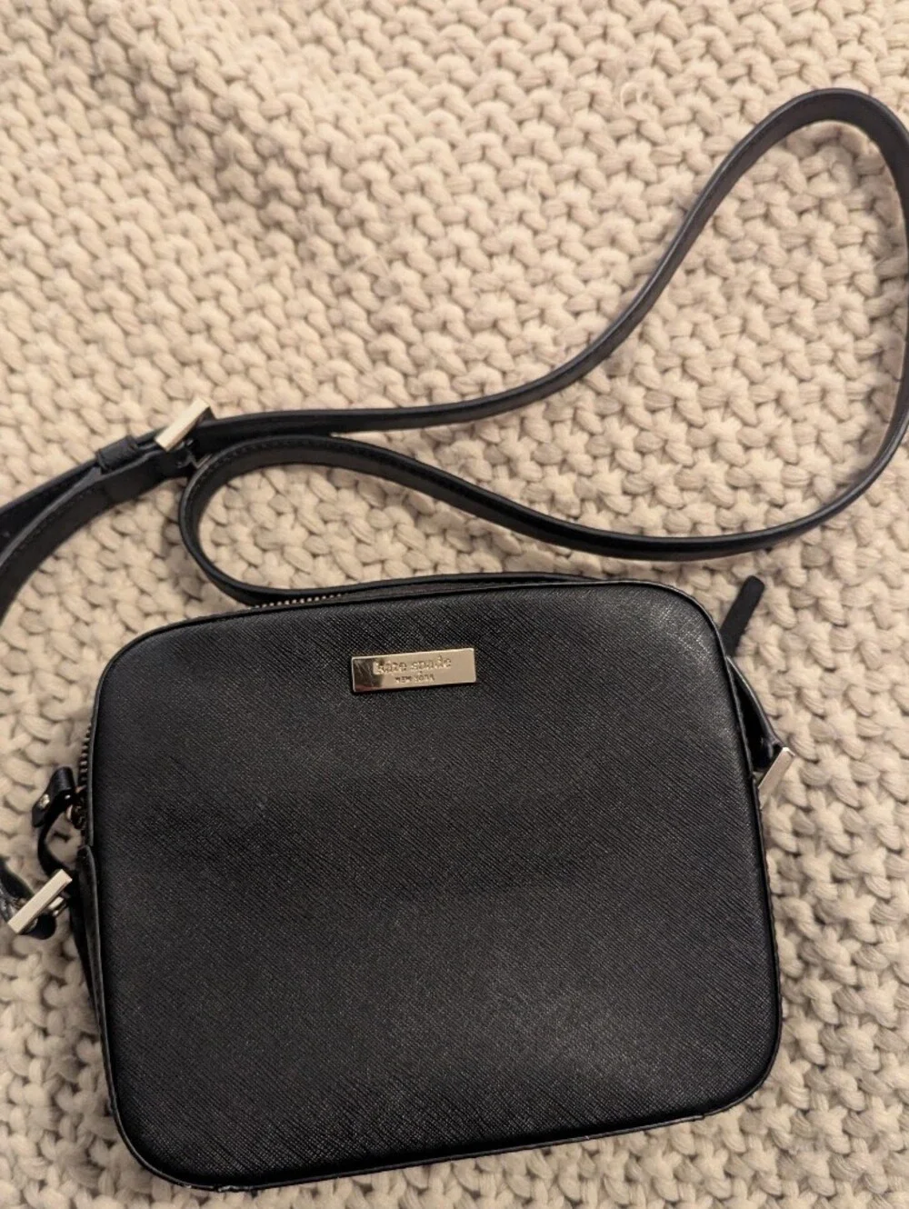 Authentic kate spade Black Crossbody Camera Bag with Gold Plaque